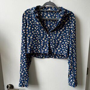 70s floral long sleeve crop top